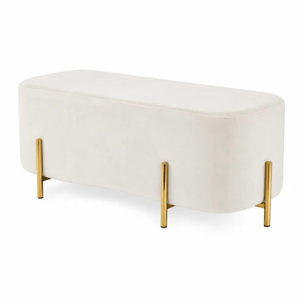 Banc en velours avec pieds en métal doré 120 cm