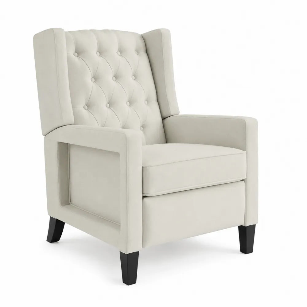 Fauteuil en tissu polyester beige avec pieds en bois