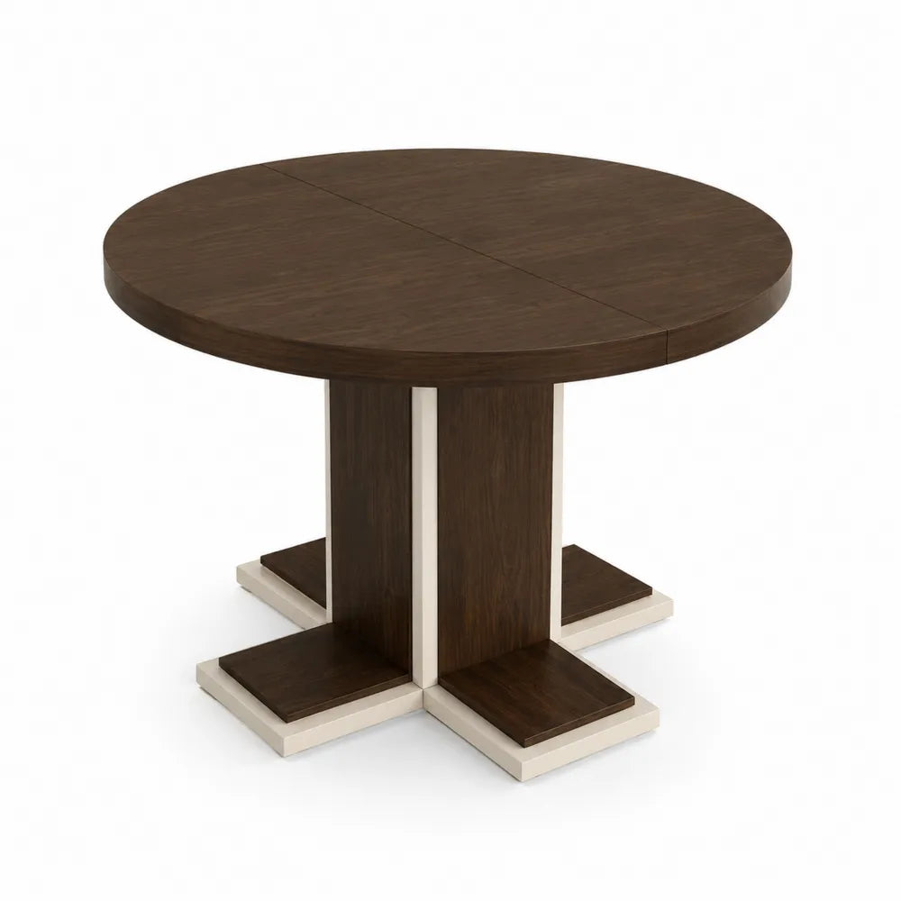 Table Ronde en Bois, Diamètre 120 cm, Marron
