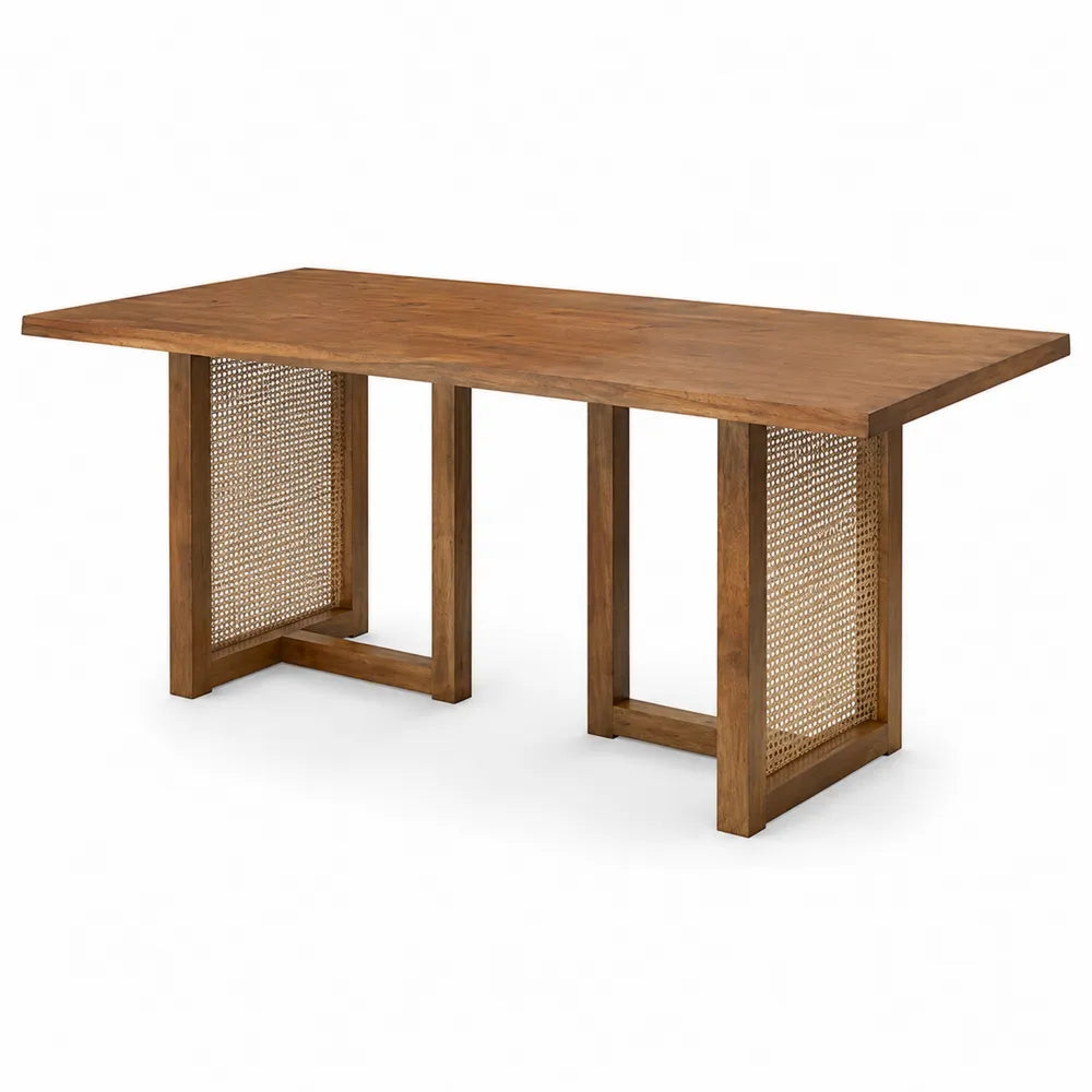Table à manger en bois massif et rotin 180 cm