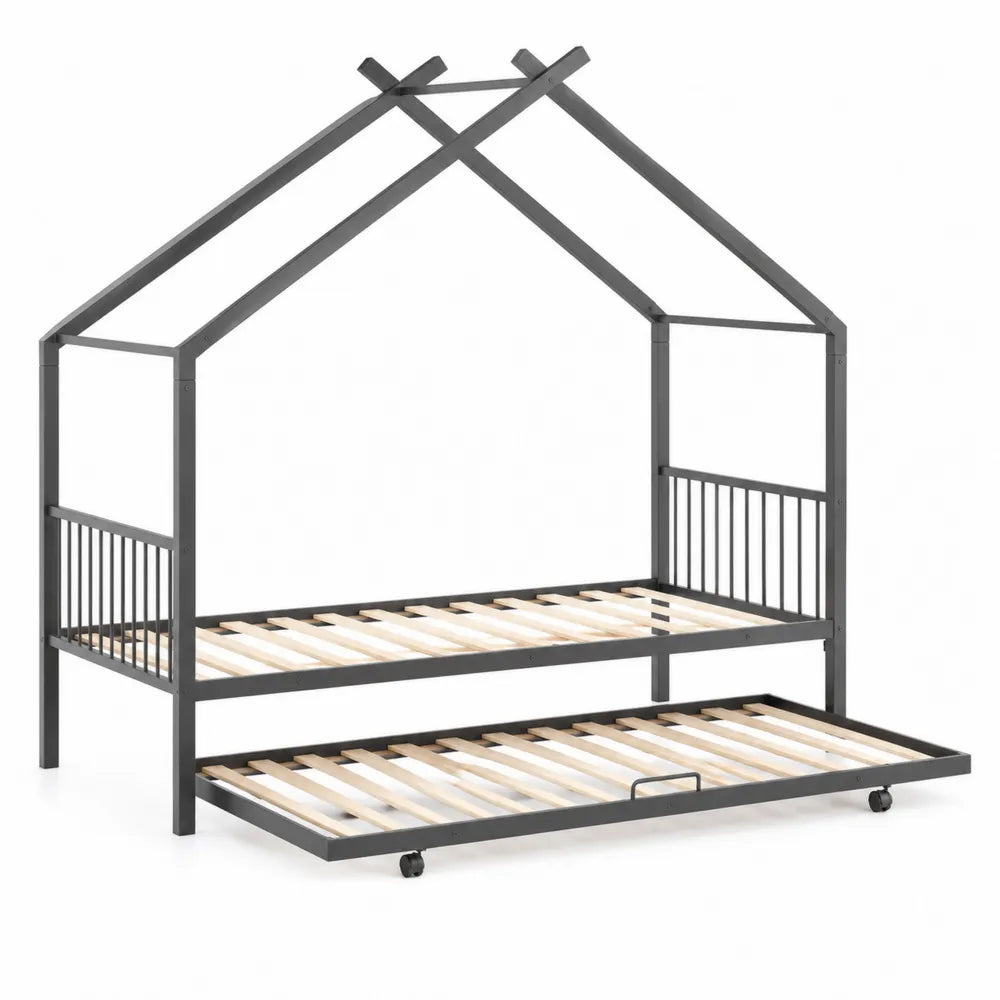 Lit enfant en métal avec tiroir 200x90 cm Gris