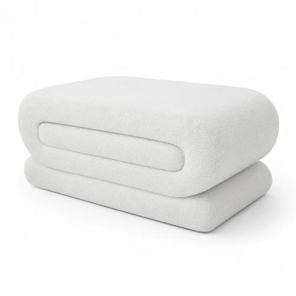 Repose-pieds rectangulaire en tissu blanc en polyester