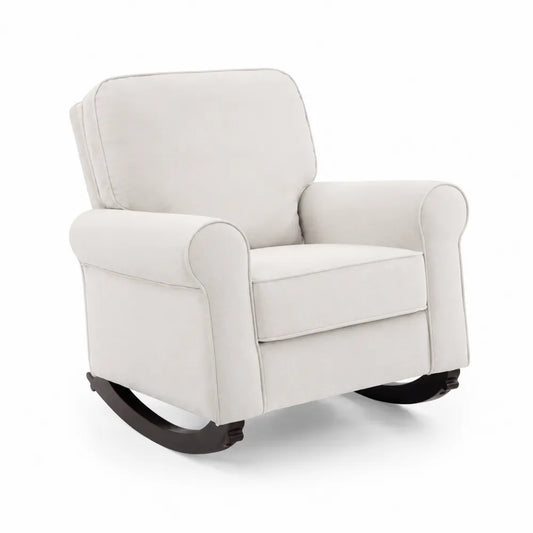 Fauteuil à bascule en bois avec revêtement en polyester beige