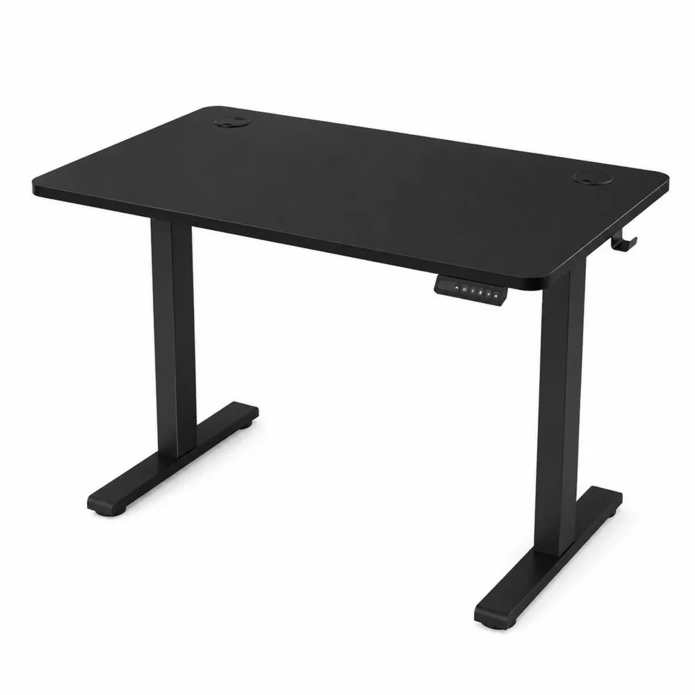 Bureau réglable en hauteur électrique 120x60 cm noir avec plateau MDF et piètement en acier