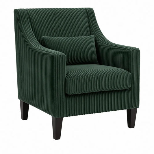 Fauteuil en Velours Vert Foncé avec Coussin