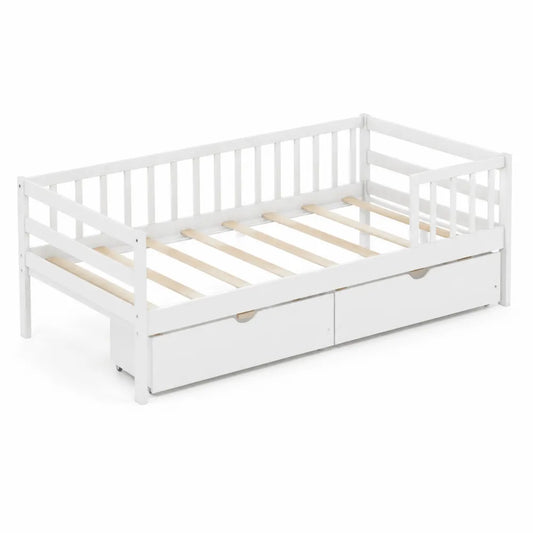 Lit enfant en bois avec tiroirs de rangement Blanc 200x90 cm