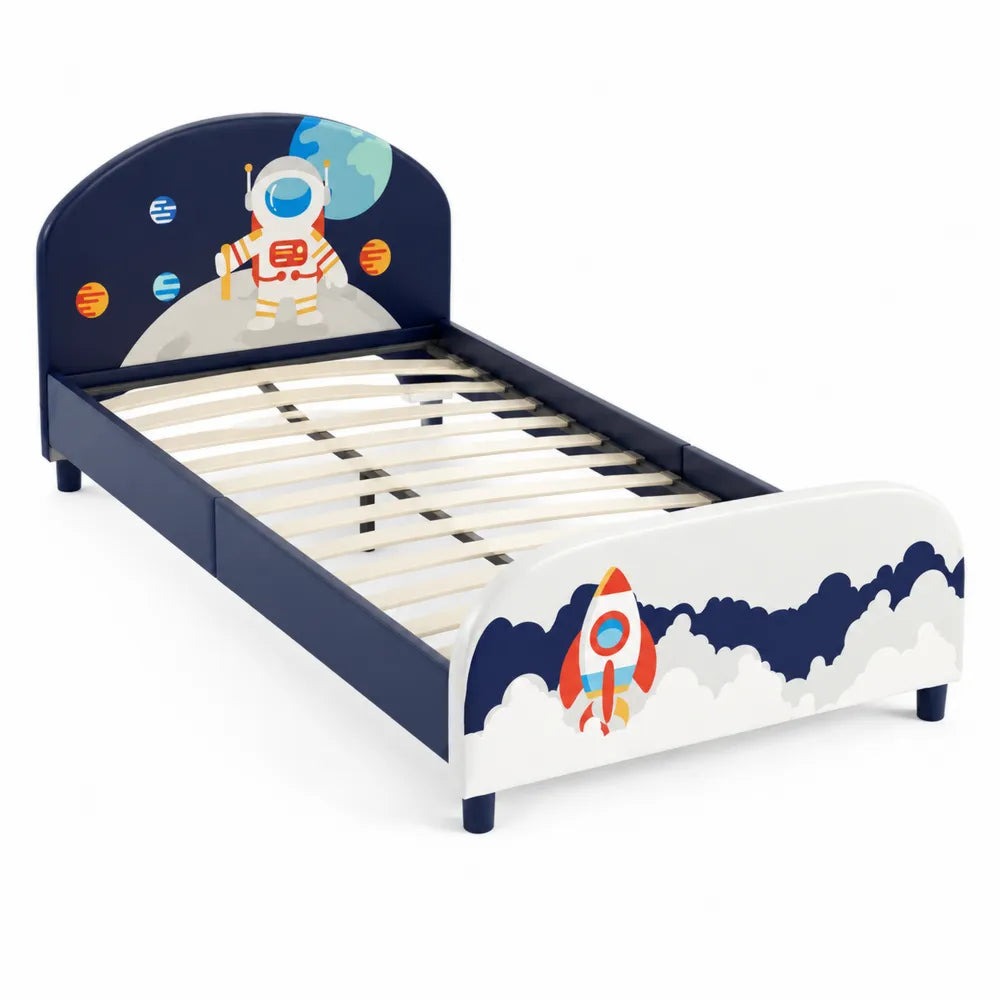 Lit enfant en bois MDF avec motif astronaute et fusée 140x70 cm