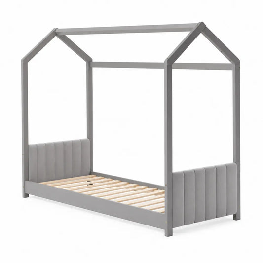 Lit cabane en bois et polyester Gris 90x200 cm