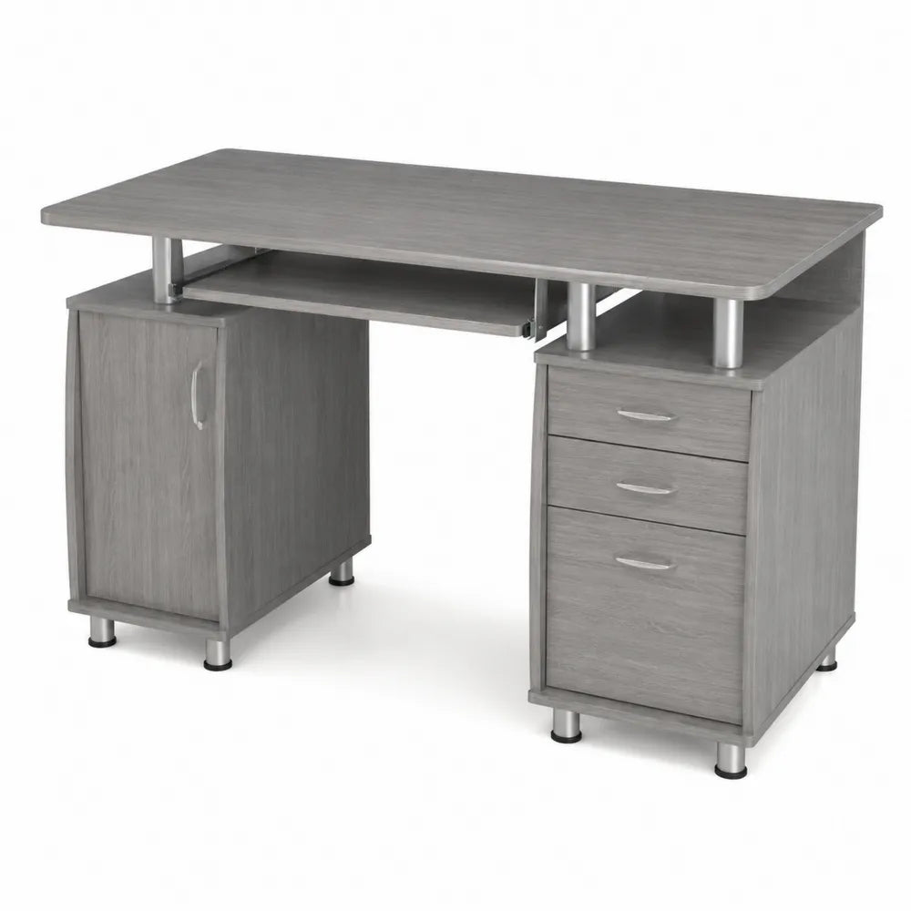 Bureau en MDF avec Rangement et Plateau Clavier Gris