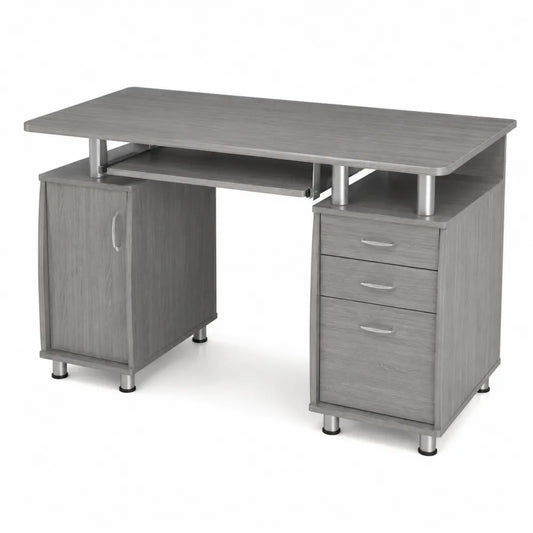 Bureau en MDF avec Rangement et Plateau Clavier Gris