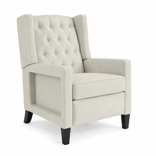 Fauteuil en tissu polyester beige avec pieds en bois