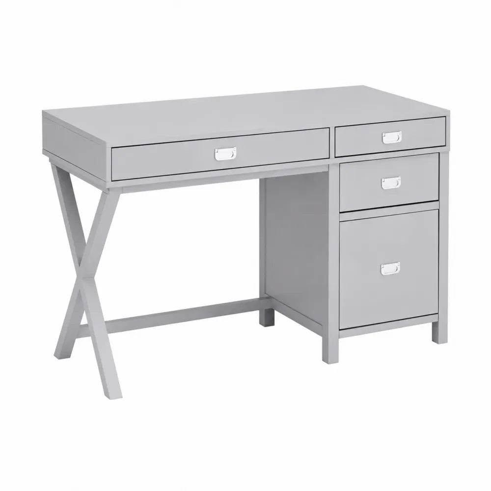 Bureau en métal peint avec tiroirs Gris 120x60x75 cm