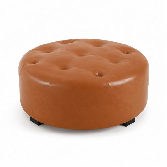 Pouf rond en cuir Brun 80 cm