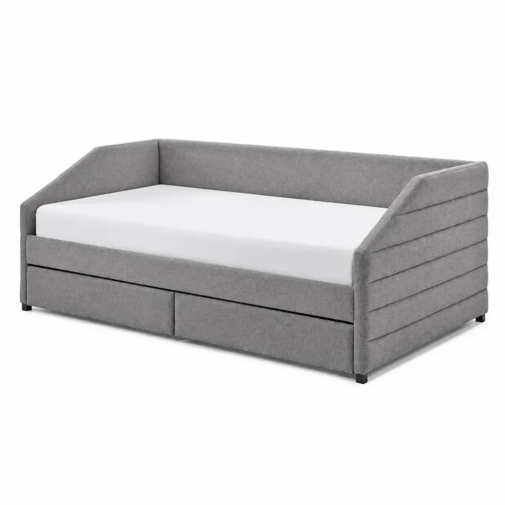 Lit banquette en tissu avec tiroirs Gris