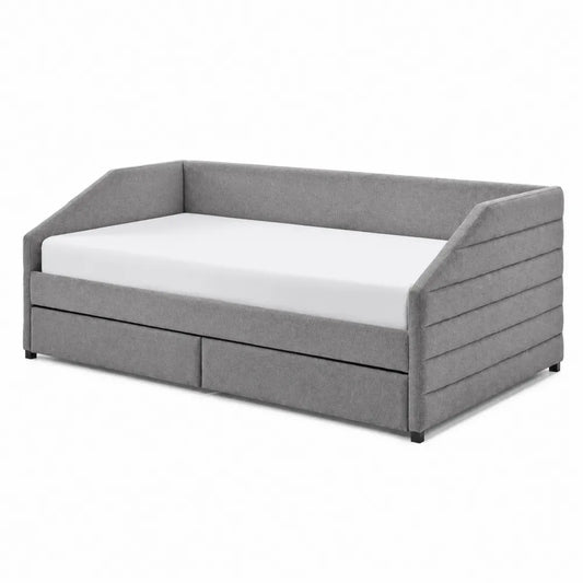 Lit banquette en tissu avec tiroirs Gris