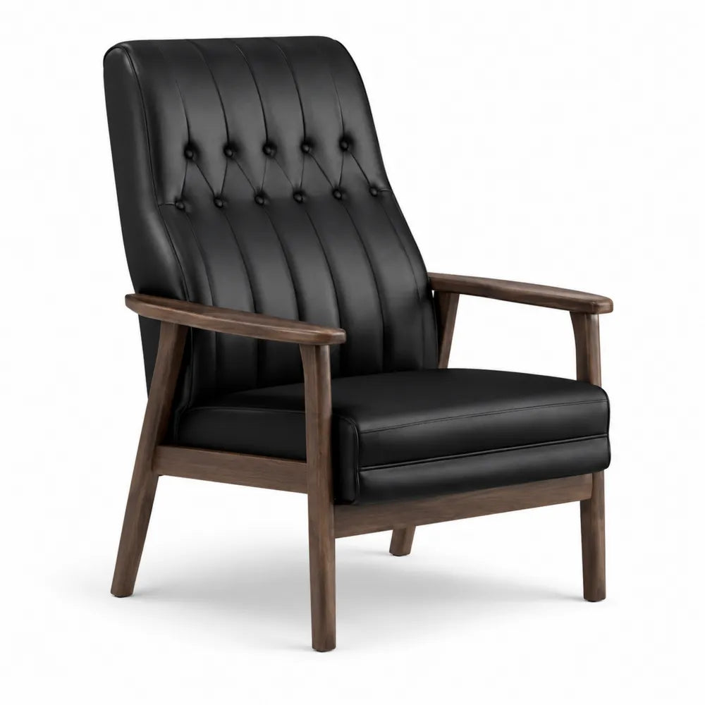 Fauteuil en cuir synthétique Noir avec structure en bois